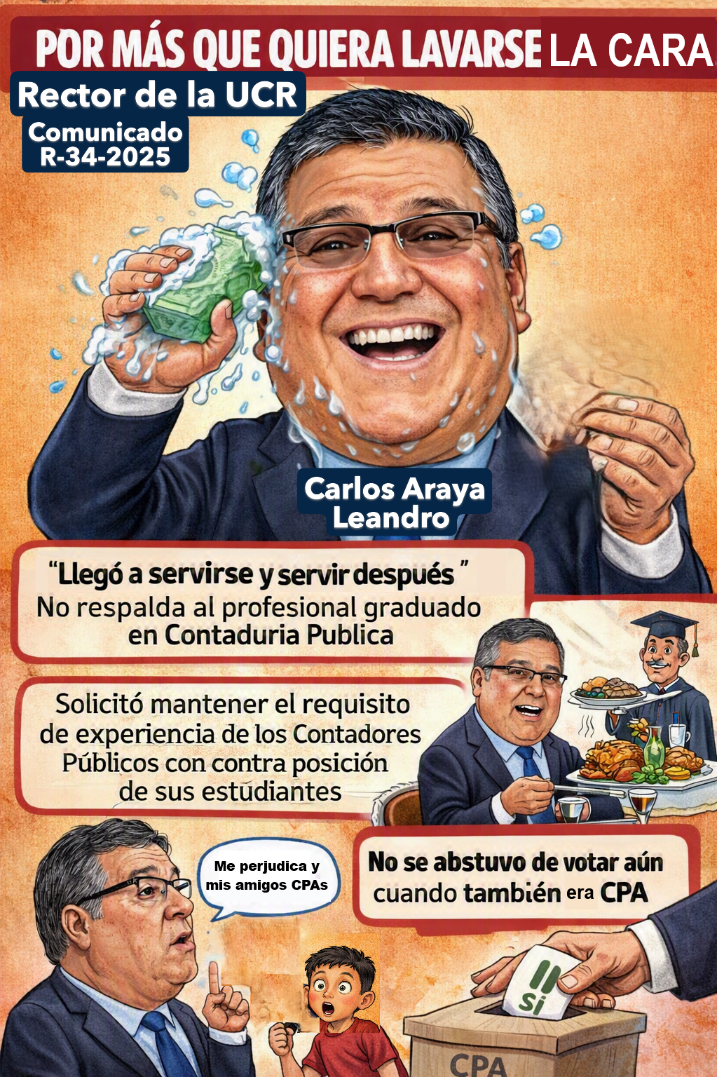 Por más que quiera lavarse la cara Carlos Araya Leandro Rector de la UCR