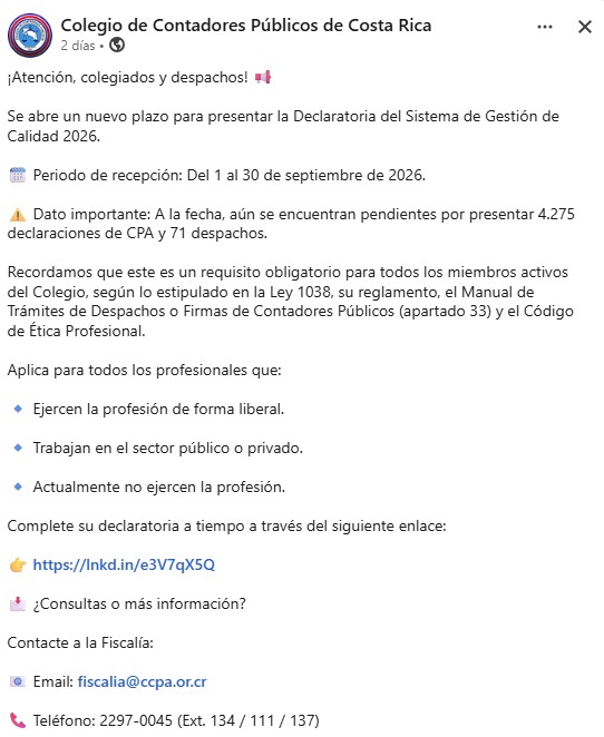 La declaración del sistema de gestión de calidad ampliado plazo debido a la falta de respuesta